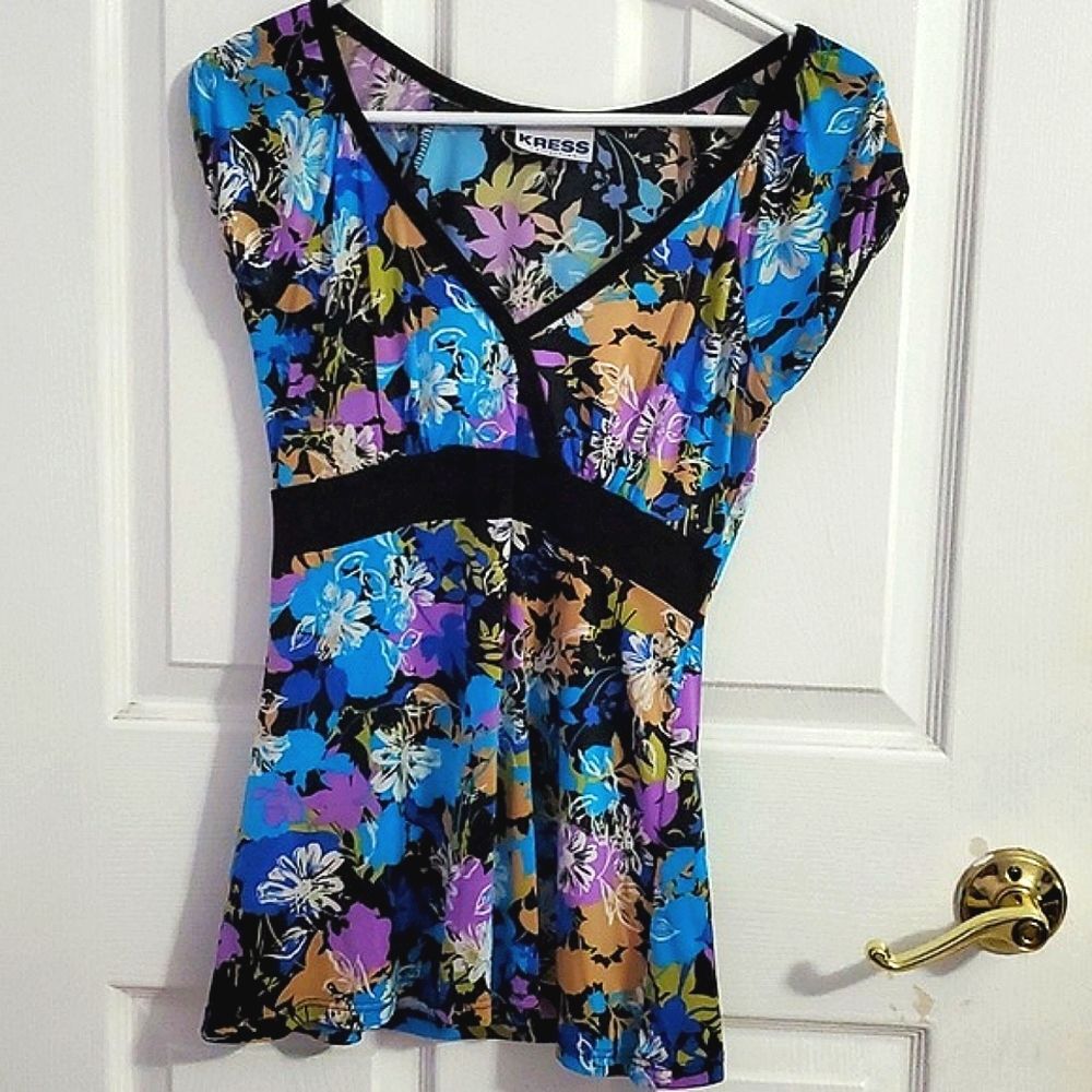 Kress Retro 90s Floral Kimono Style Jersey Top M